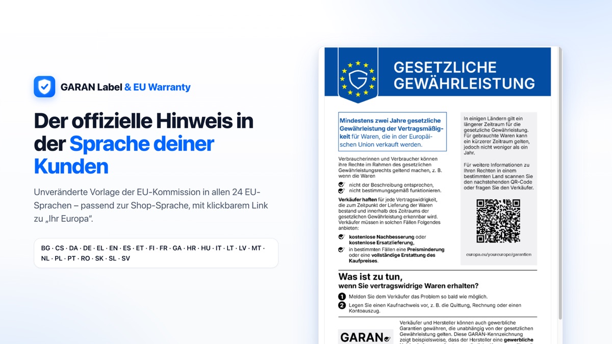 Geöffnete offizielle EU-Mitteilung zur gesetzlichen Gewährleistung auf Deutsch